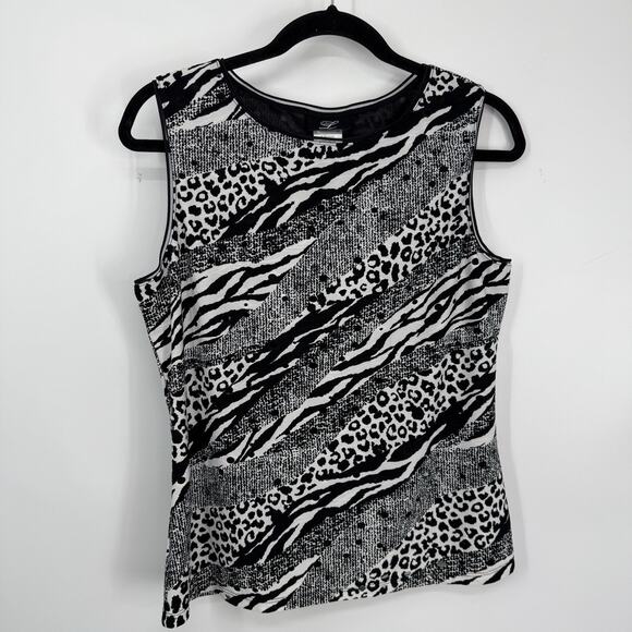 Libra Sleeveless Top Size Large Textured Knit Black Animal Pattern Round neck - Picture 9 of 9